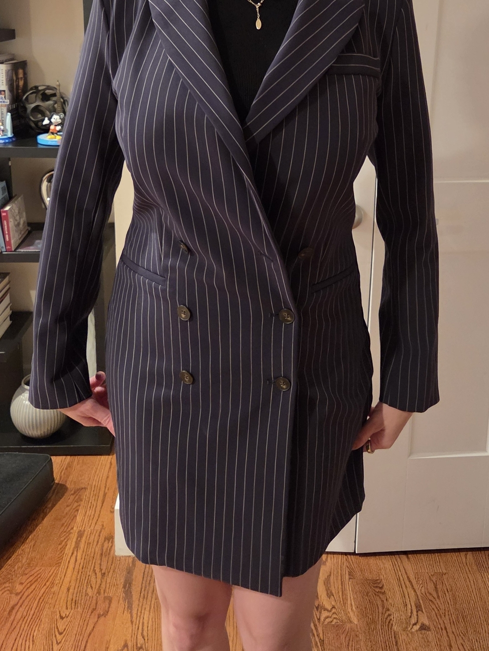 Express Navy Pinstripe Double-Breasted Blazer